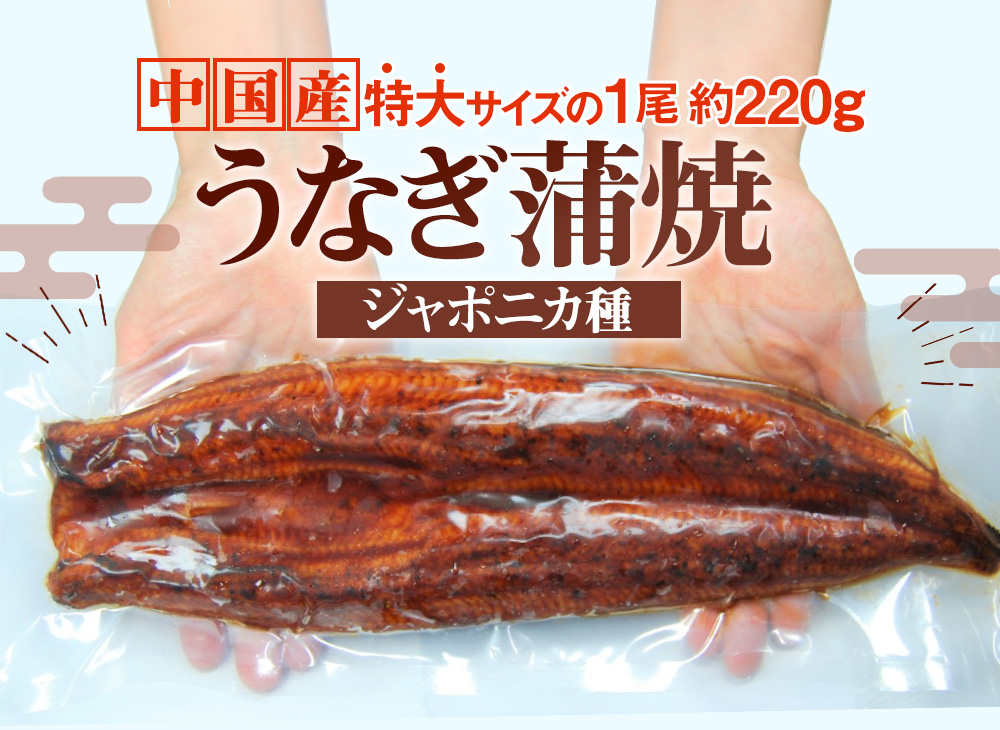 【大満足の特大サイズ】中国産うなぎ蒲焼 長焼き 1尾 約220ｇ(約2人前)タレ・山椒付